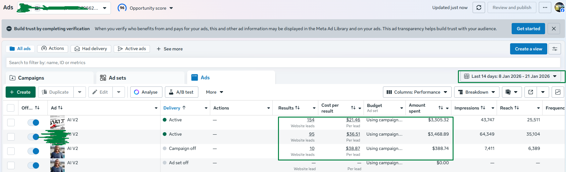 $21.46–$38.87 CPL — 154+ Website Leads — $3,305 Spent